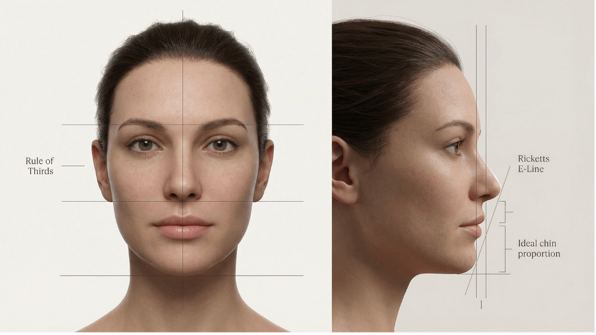 Schéma proportions visage féminin.
