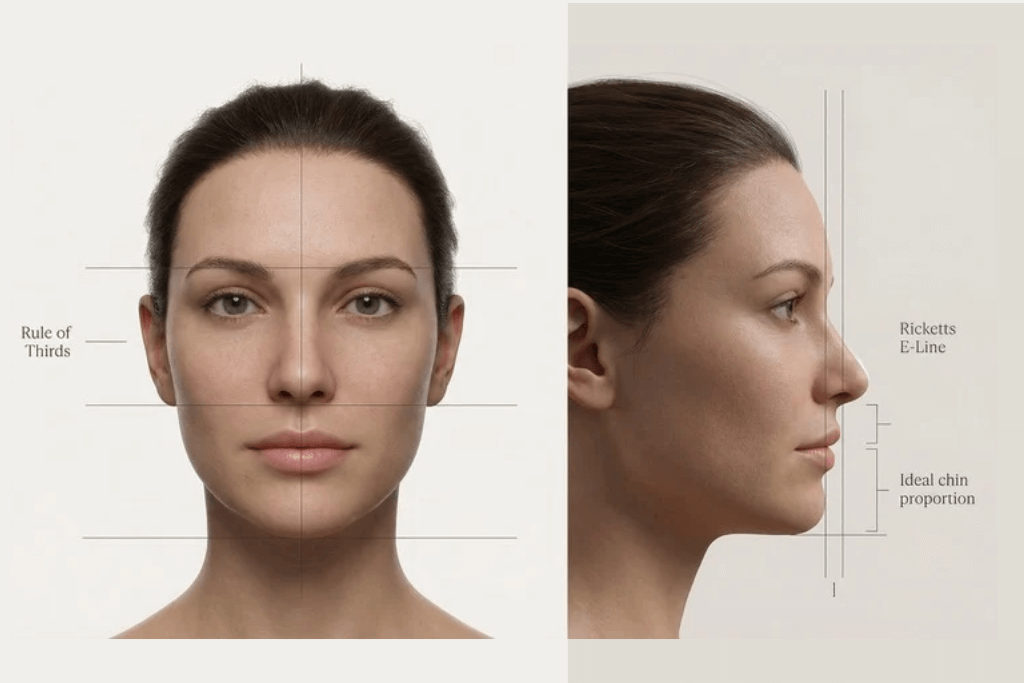 Injection des lèvres à l'acide hyaluronique ablon-sur-seine Schéma proportions visage féminin.